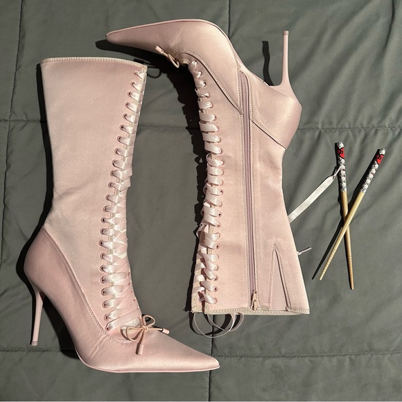 scandalous seduction heeled boots in pink by sugar thrillz (dolls kill) - Picture 2 of 10